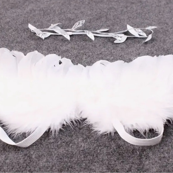 🩷 FREE WITH ANY PURCHASE White Angel Wings Silver Headband Baby Infant Photo - Picture 9 of 11
